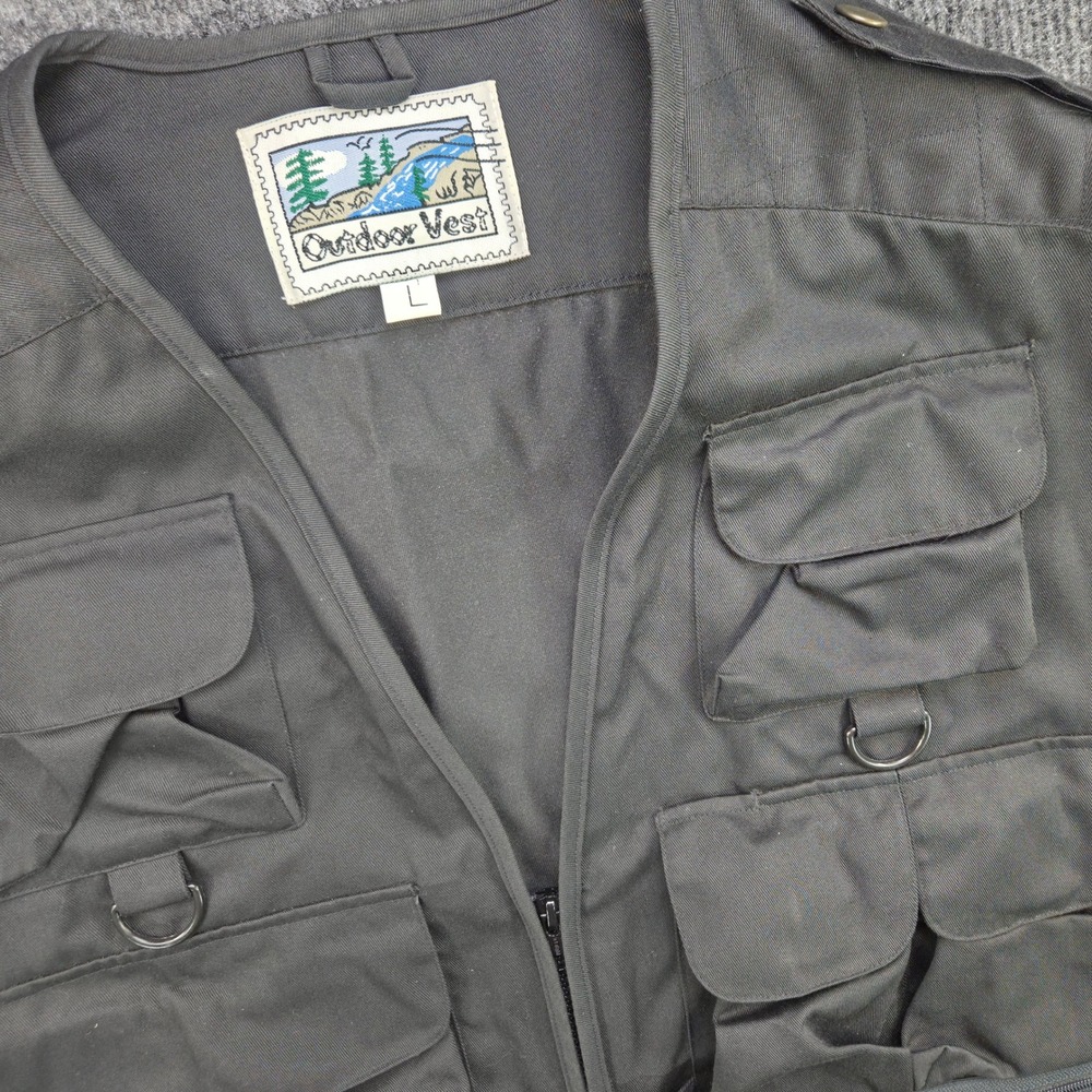 Outdoor Vest‎ Utility Fishing Vest Mens L Black Poly Cotton Gorpcore MultiPocket